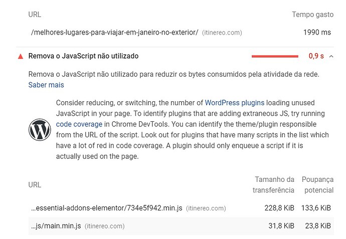 remova o javascript nao utilizado