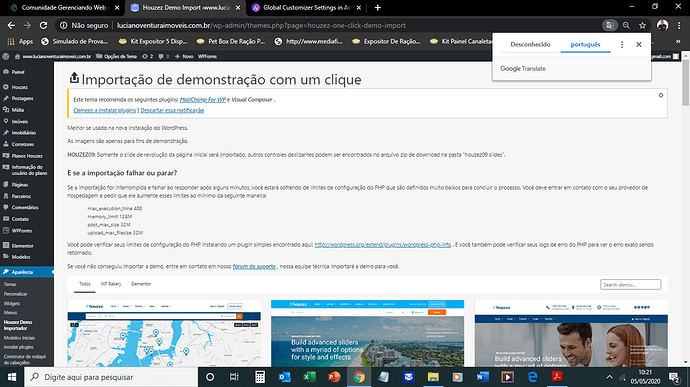 Thema erro importação