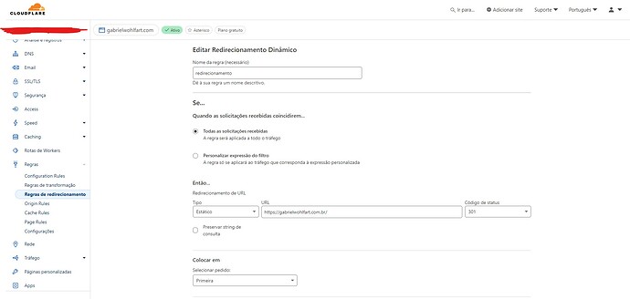 redirecionamento CloudFlare
